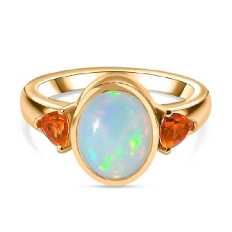 Ethiopian Welo Opal and Jalisco Fire Opal 2.02 ctw Ring in Vermeil Yellow Gold Over Sterling Silver (Size 11.5)