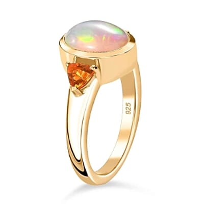 Ethiopian Welo Opal and Jalisco Fire Opal 2.02 ctw Ring in Vermeil Yellow Gold Over Sterling Silver (Size 11.5)
