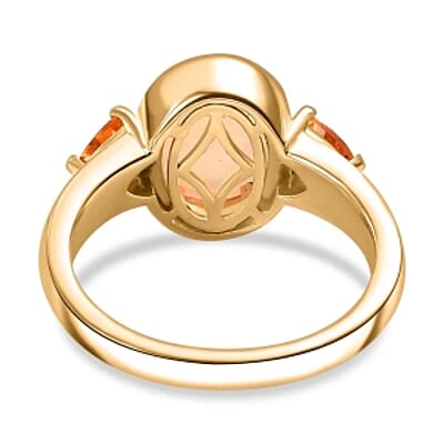 Ethiopian Welo Opal and Jalisco Fire Opal 2.02 ctw Ring in Vermeil Yellow Gold Over Sterling Silver (Size 11.5)
