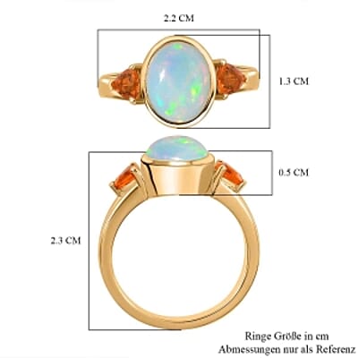 Ethiopian Welo Opal and Jalisco Fire Opal 2.02 ctw Ring in Vermeil Yellow Gold Over Sterling Silver (Size 11.5)