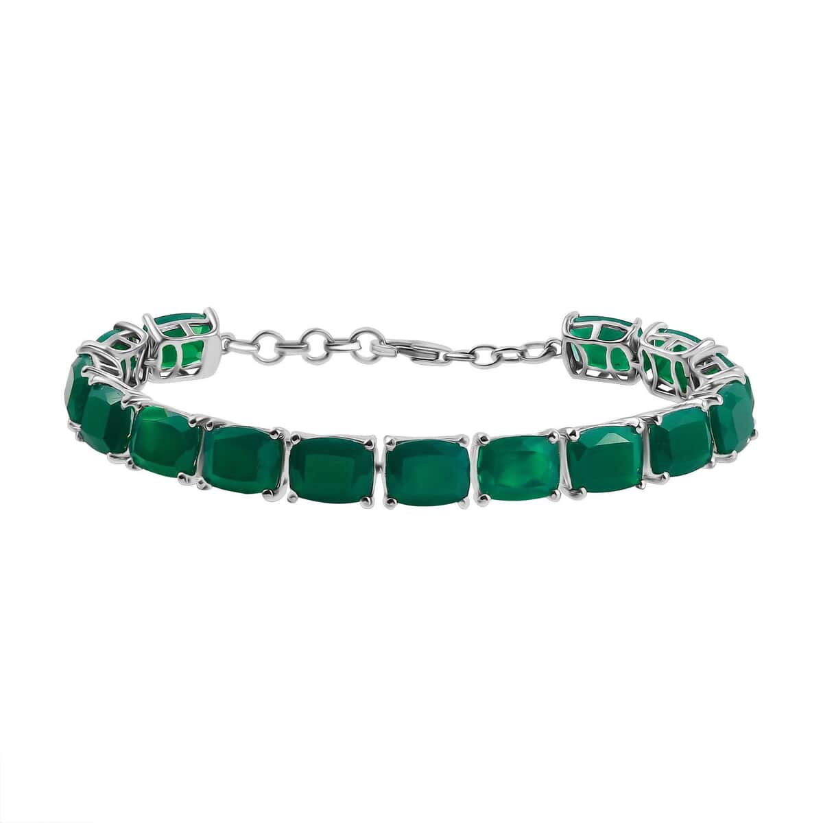 Green Onyx 31.90 ctw Tennis Bracelet in Rhodium Over Sterling Silver (7.25 In) image number 0