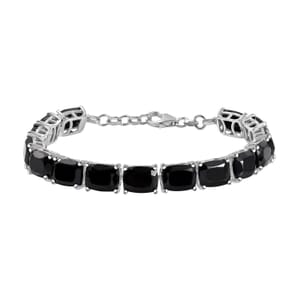 Thai Black Spinel 44.00 ctw Tennis Bracelet in Rhodium Over Sterling Silver (7.25 In)