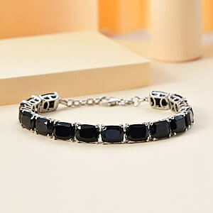 D'Joy Thai Black Spinel 44.00 ctw Tennis Bracelet in Rhodium Over Sterling Silver (7.25 In)