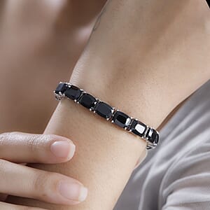 D'Joy Thai Black Spinel 44.00 ctw Tennis Bracelet in Rhodium Over Sterling Silver (7.25 In)