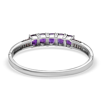 Premium African Amethyst and Mozambique Garnet 12.60 ctw Bangle Bracelet in Stainless Steel (6.50 In)