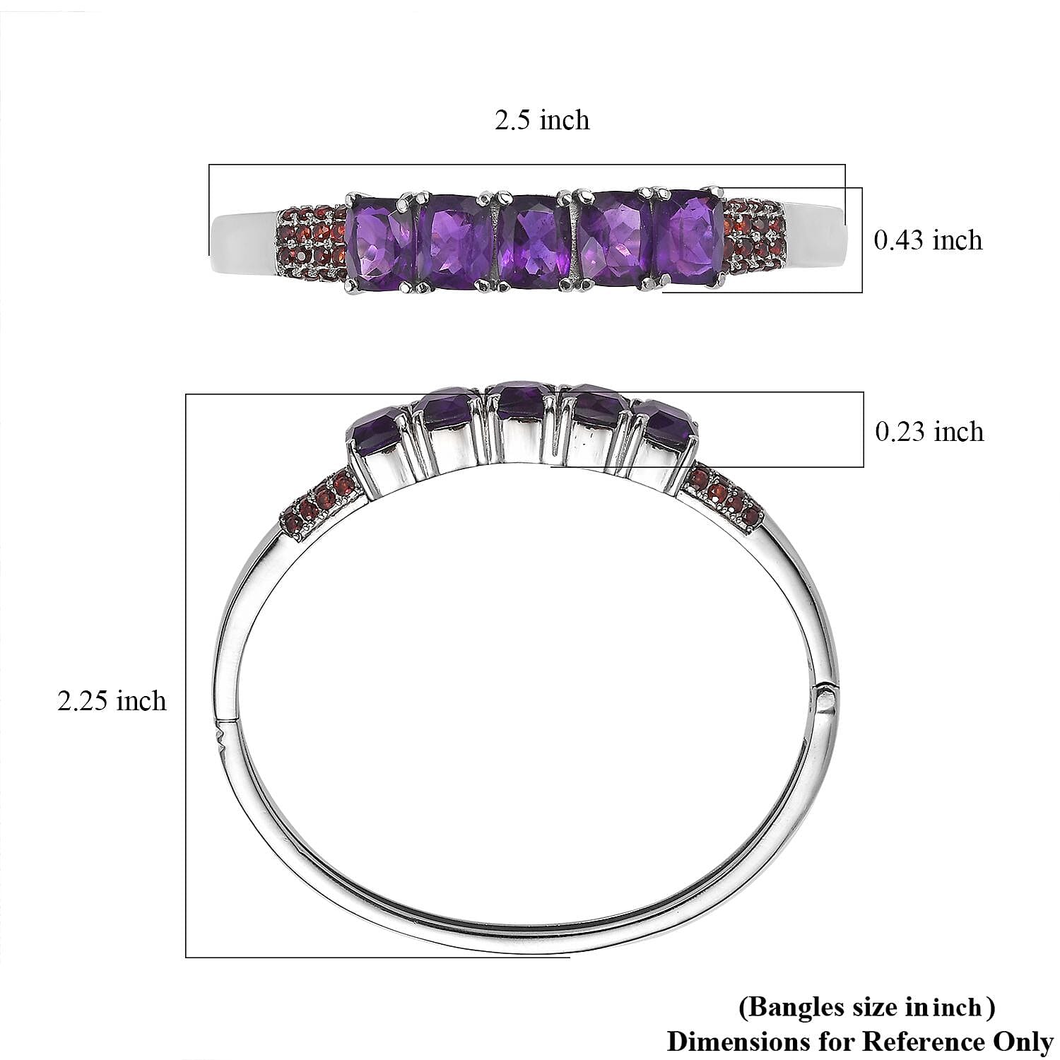 Premium African Amethyst and Mozambique Garnet 12.60 ctw Bangle Bracelet in Stainless Steel (6.50 In)