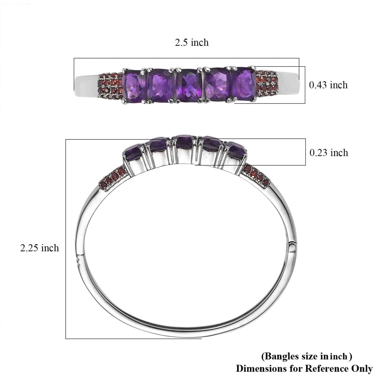 Premium African Amethyst and Mozambique Garnet 12.60 ctw Bangle Bracelet in Stainless Steel (6.50 In) image number 5