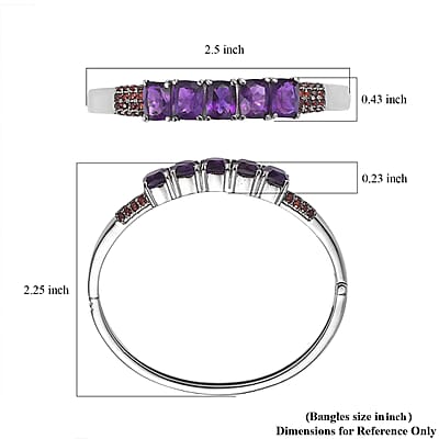 Premium African Amethyst and Mozambique Garnet 12.60 ctw Bangle Bracelet in Stainless Steel (6.50 In)