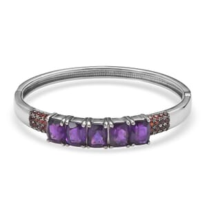 Premium African Amethyst and Mozambique Garnet 12.60 ctw Bangle Bracelet in Stainless Steel (7.25 In)