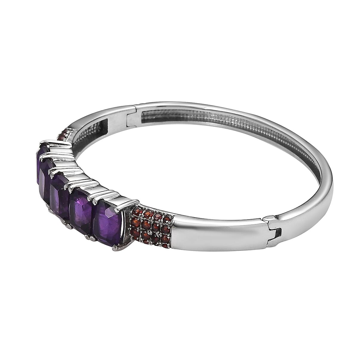 Premium African Amethyst and Mozambique Garnet 12.60 ctw Bangle Bracelet in Stainless Steel (7.25 In) image number 3