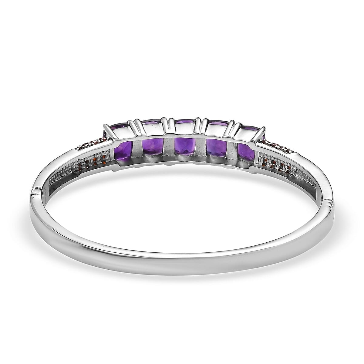 Premium African Amethyst and Mozambique Garnet 12.60 ctw Bangle Bracelet in Stainless Steel (7.25 In) image number 4