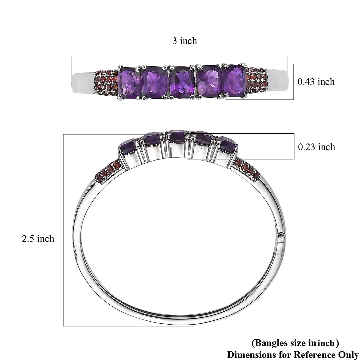 Premium African Amethyst and Mozambique Garnet 12.60 ctw Bangle Bracelet in Stainless Steel (7.25 In) image number 5