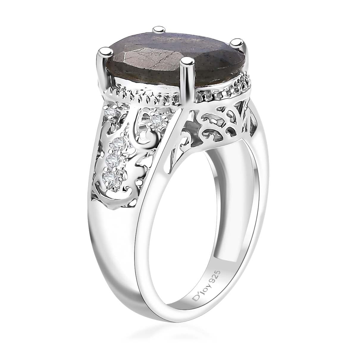 AAA Malagasy Labradorite and White Zircon 5.65 ctw Ring in Rhodium Over Sterling Silver (Size 11.0) image number 3