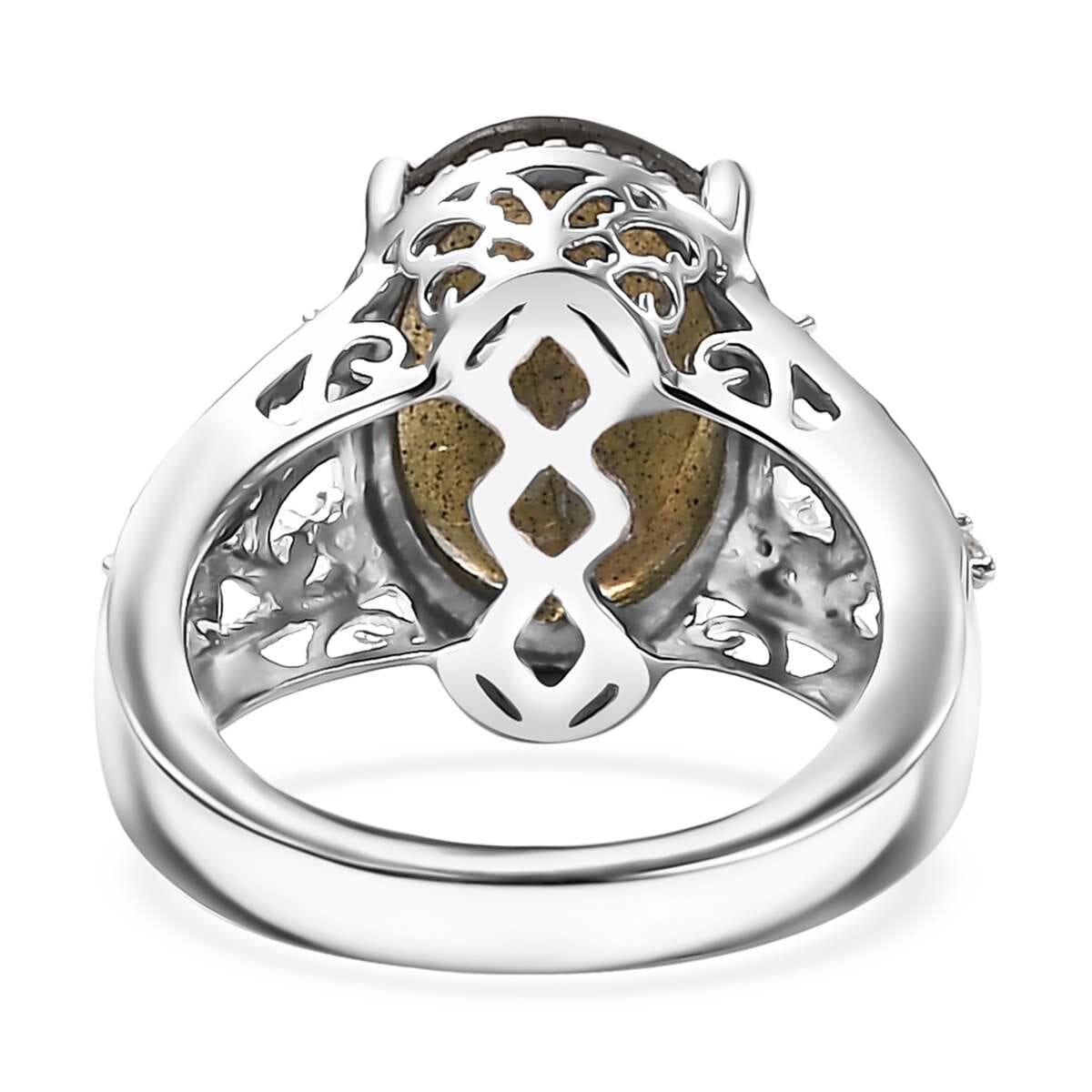AAA Malagasy Labradorite and White Zircon 5.65 ctw Ring in Rhodium Over Sterling Silver (Size 11.0) image number 4