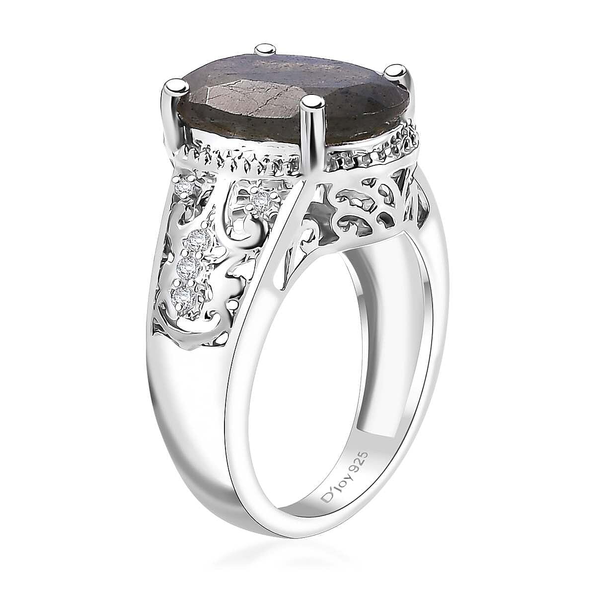 D'Joy AAA Malagasy Labradorite and White Zircon 5.65 ctw Ring in Rhodium Over Sterling Silver (Size 7.0) image number 3
