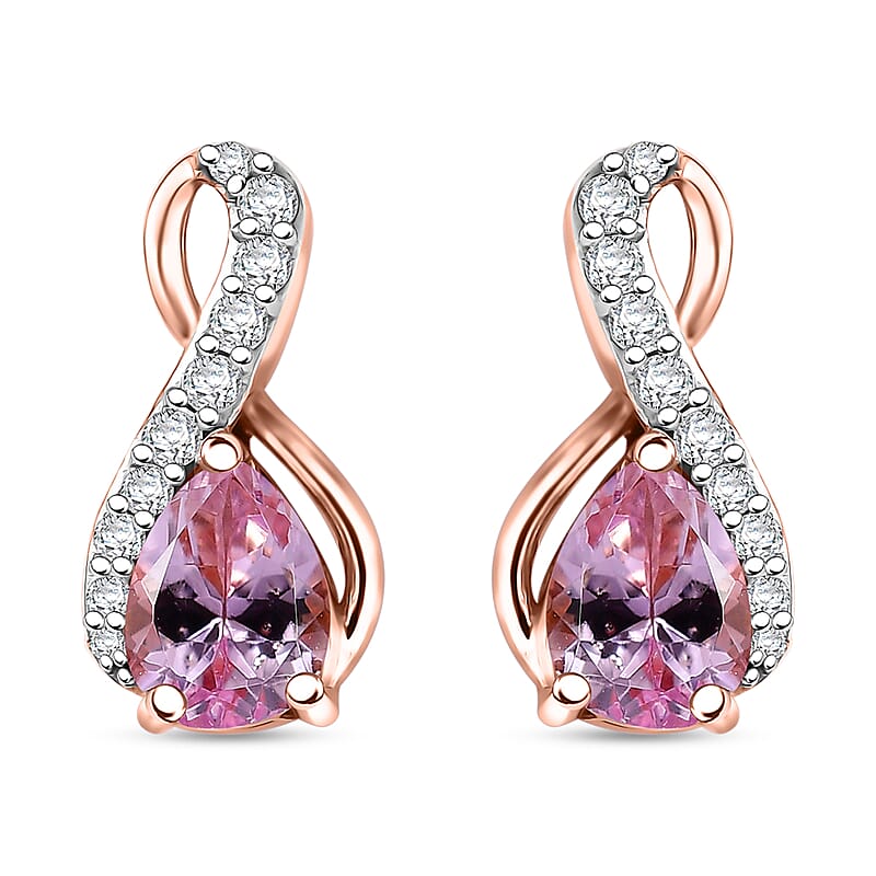 Martha Rocha Kunzite and Moissanite 1.80 ctw Infinity Earrings in 18K Vermeil Rose Gold Over Sterling Silver