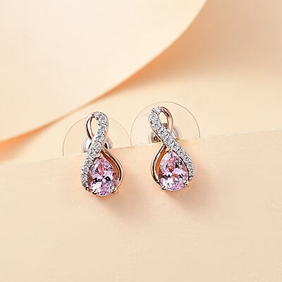 Martha Rocha Kunzite and Moissanite 1.80 ctw Infinity Earrings in 18K Vermeil Rose Gold Over Sterling Silver