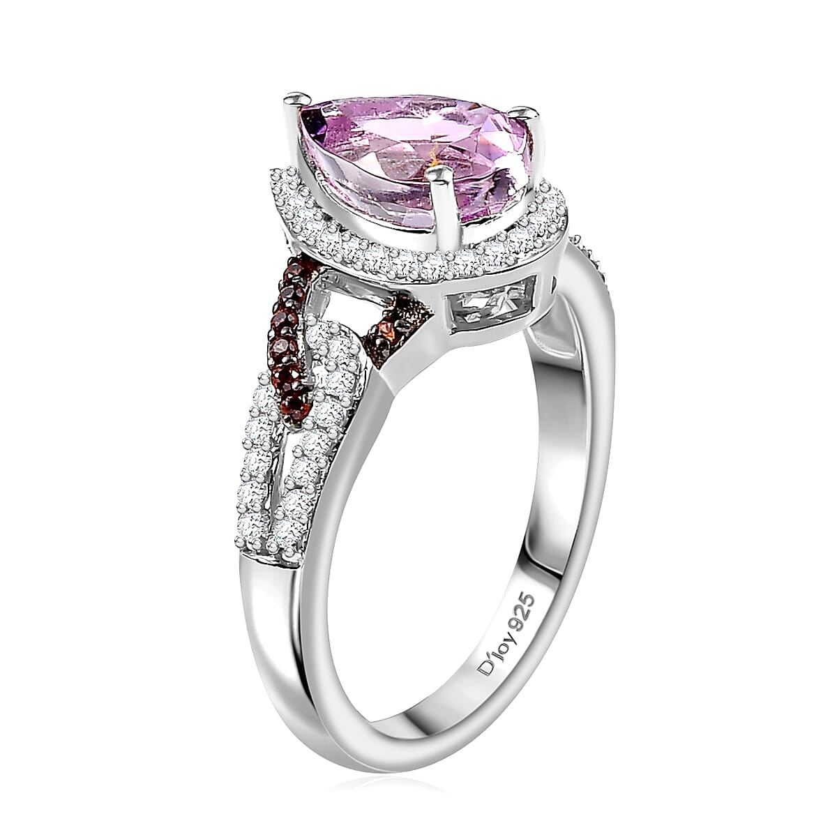 Premium Martha Rocha Kunzite, Brown and White Zircon Ring in Rhodium Over Sterling Silver (Size 10.0) 2.20 ctw image number 3