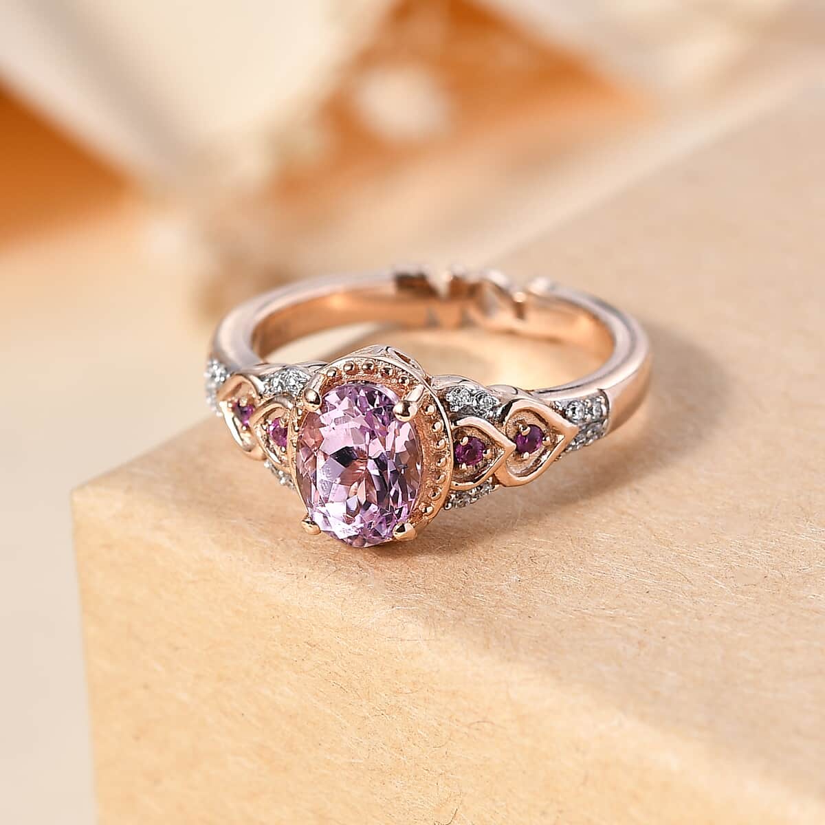 Premium Martha Rocha Kunzite, Multi Gemstone Ring in 18K Vermeil RG Over Sterling Silver (Size 10.0) 1.85 ctw image number 1