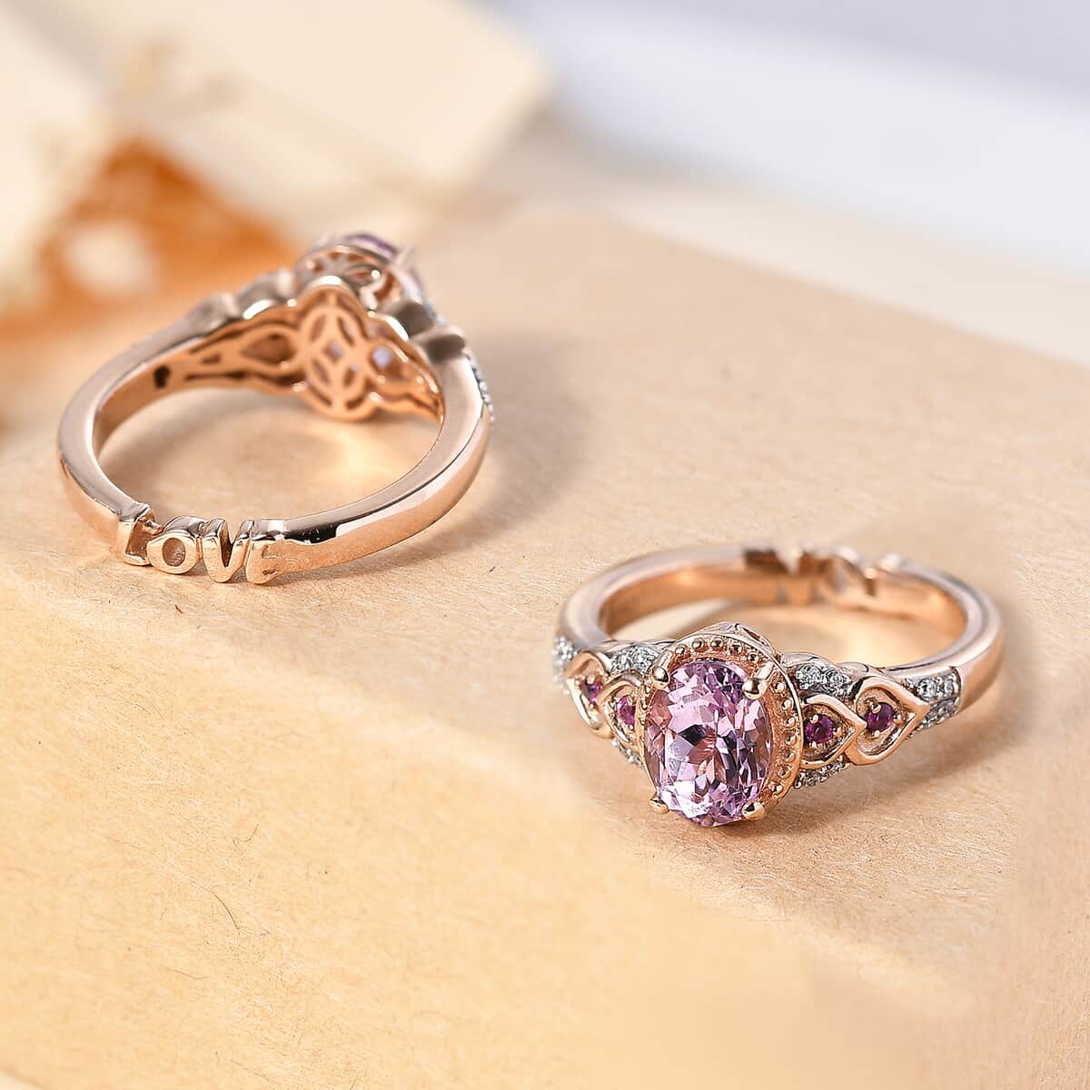 Martha Rocha Kunzite and Multi Gemstone 1.85 ctw Heart Ring in 18K Vermeil Rose Gold Over Sterling Silver (Size 9.0) image number 2