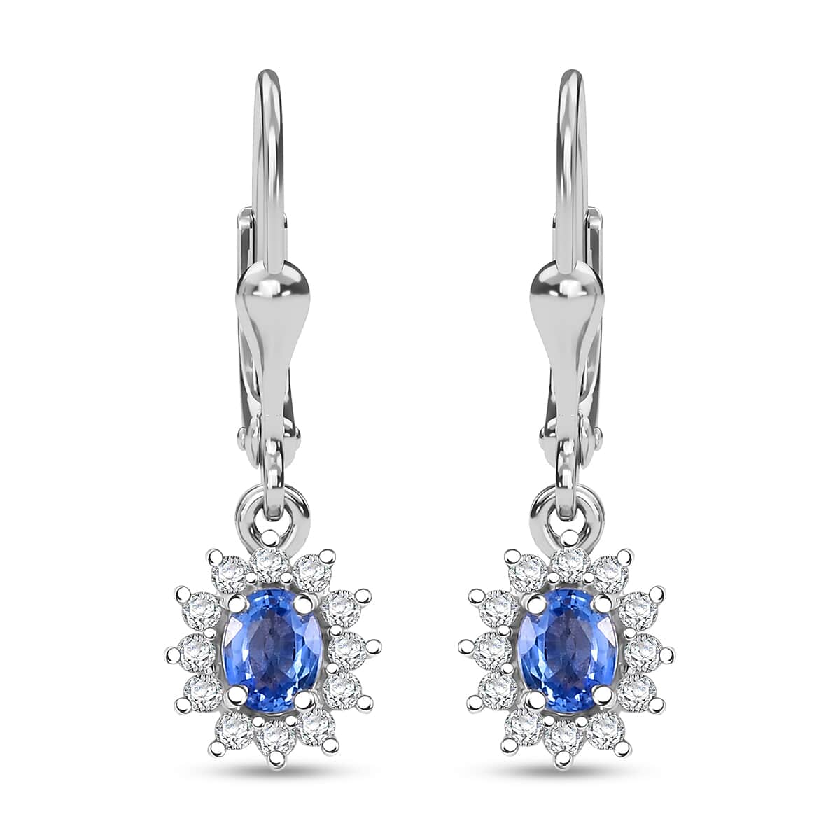 Ceylon Blue Sapphire and White Zircon 0.85 ctw Starburst Earrings in Rhodium Over Sterling Silver image number 0