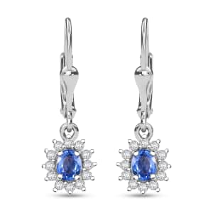 Ceylon Blue Sapphire and White Zircon 0.85 ctw Starburst Earrings in Rhodium Over Sterling Silver