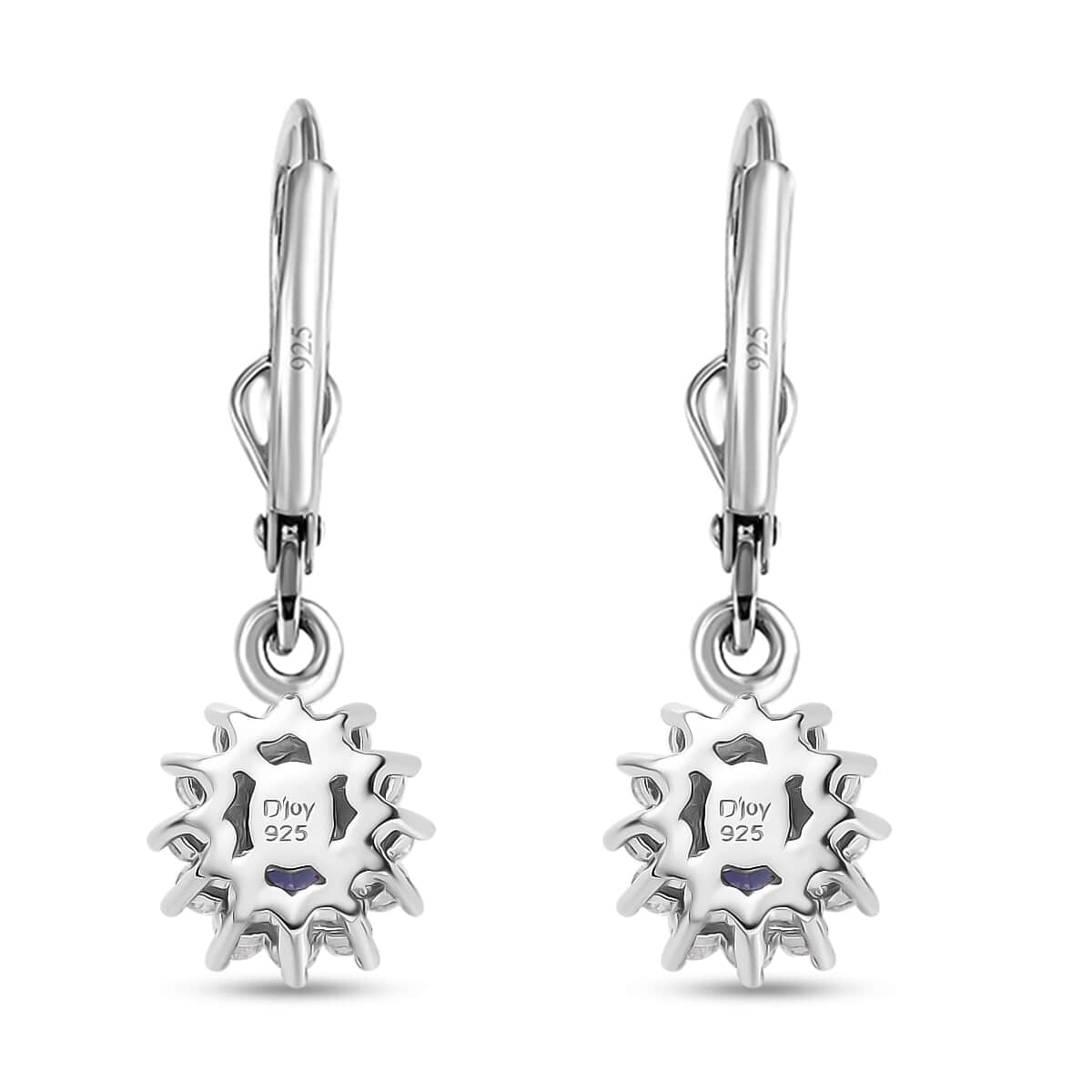 Ceylon Blue Sapphire and White Zircon 0.85 ctw Starburst Earrings in Rhodium Over Sterling Silver image number 3