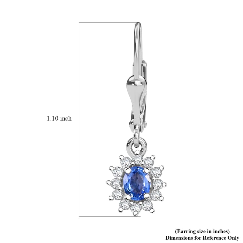 Ceylon Blue Sapphire and White Zircon 0.85 ctw Starburst Earrings in Rhodium Over Sterling Silver