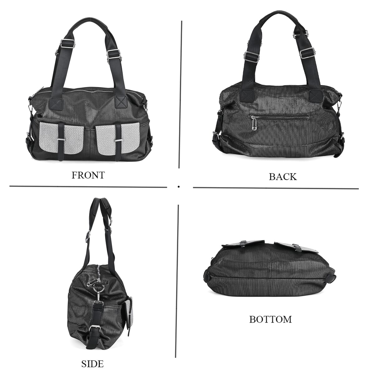 Silver Faux Leather Crossbody Bag (17x15.7x12.5) with Handle Drop (7) and Detachable Shoulder Strap image number 3