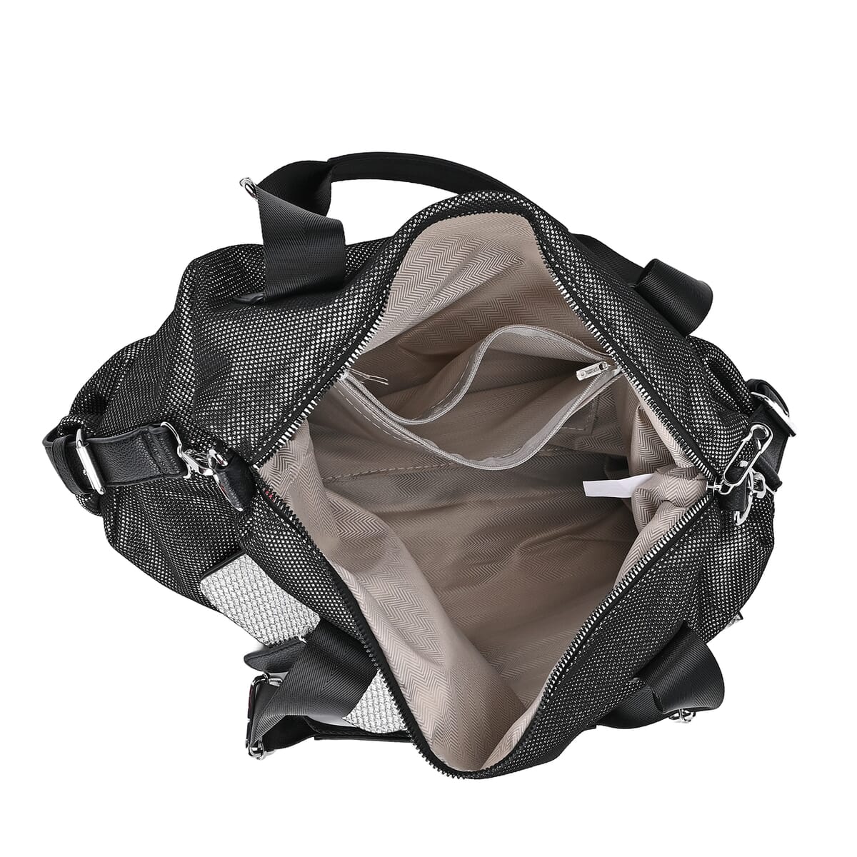 Silver Faux Leather Crossbody Bag (17x15.7x12.5) with Handle Drop (7) and Detachable Shoulder Strap image number 4