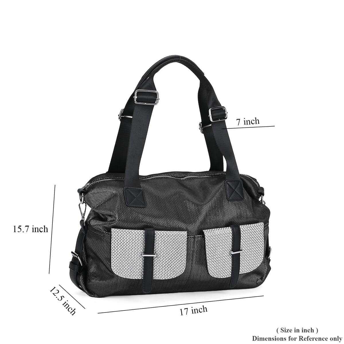 Silver Faux Leather Crossbody Bag (17x15.7x12.5) with Handle Drop (7) and Detachable Shoulder Strap image number 6