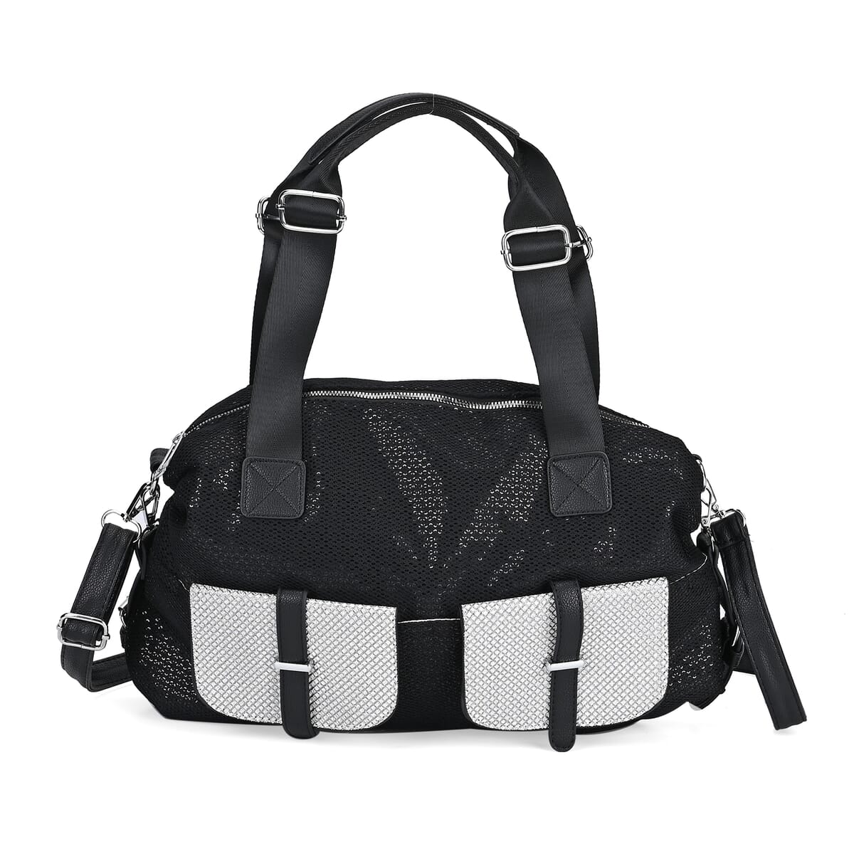 Value Buy Black Faux Leather Crossbody Bag (17x15.7x12.5) with Handle Drop (7) and Detachable Shoulder Strap image number 0