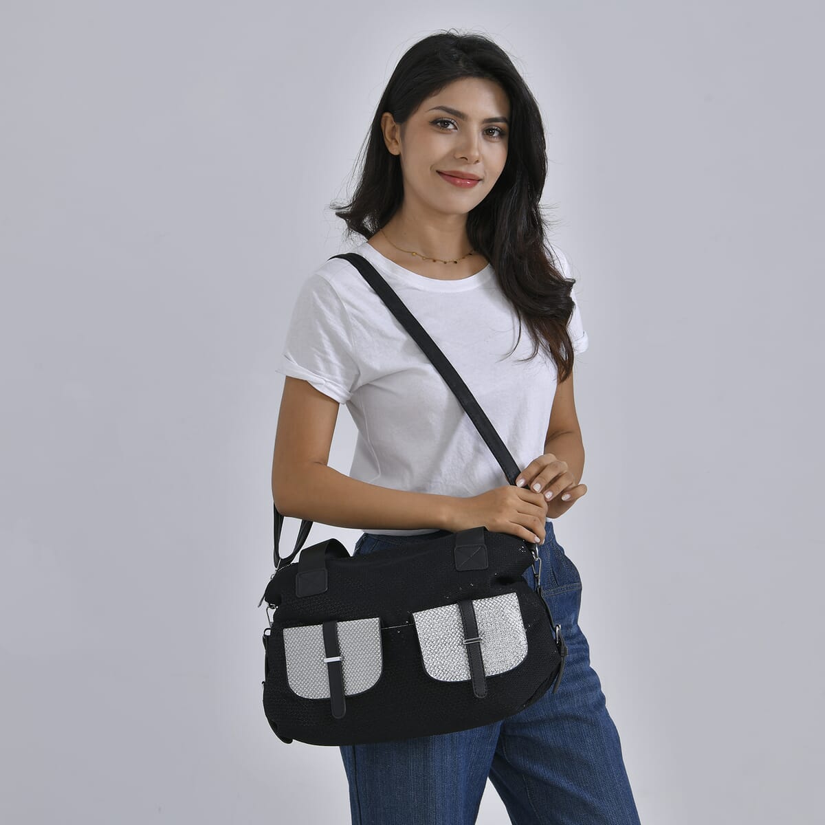 Value Buy Black Faux Leather Crossbody Bag (17x15.7x12.5) with Handle Drop (7) and Detachable Shoulder Strap image number 1