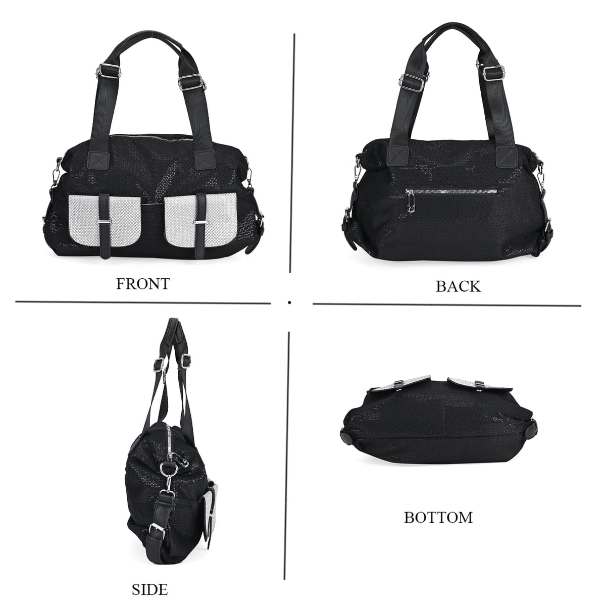 Value Buy Black Faux Leather Crossbody Bag (17x15.7x12.5) with Handle Drop (7) and Detachable Shoulder Strap image number 3