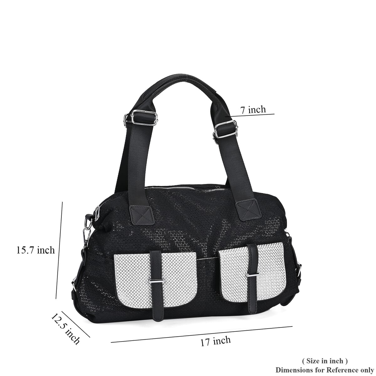 Value Buy Black Faux Leather Crossbody Bag (17x15.7x12.5) with Handle Drop (7) and Detachable Shoulder Strap image number 6