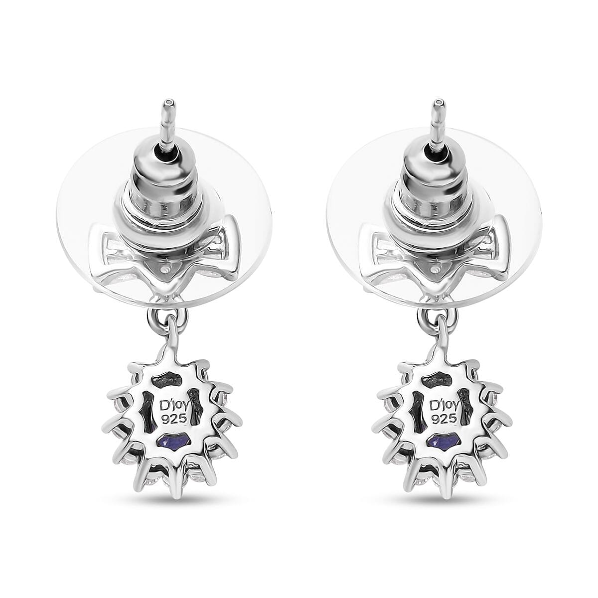 D'Joy Ceylon Blue Sapphire and White Zircon 1.20 ctw Bow Earrings in Rhodium Over Sterling Silver