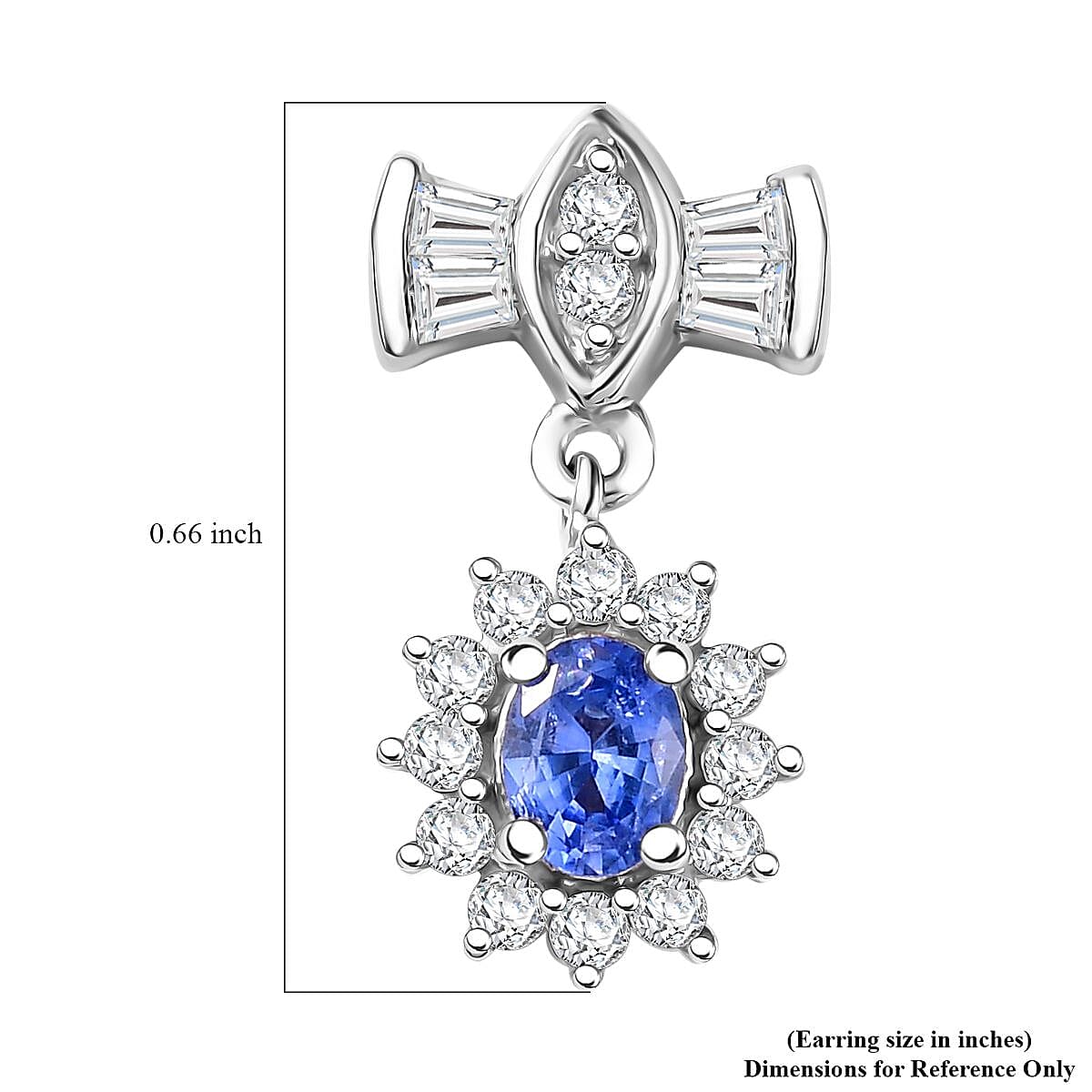 D'Joy Ceylon Blue Sapphire and White Zircon 1.20 ctw Bow Earrings in Rhodium Over Sterling Silver