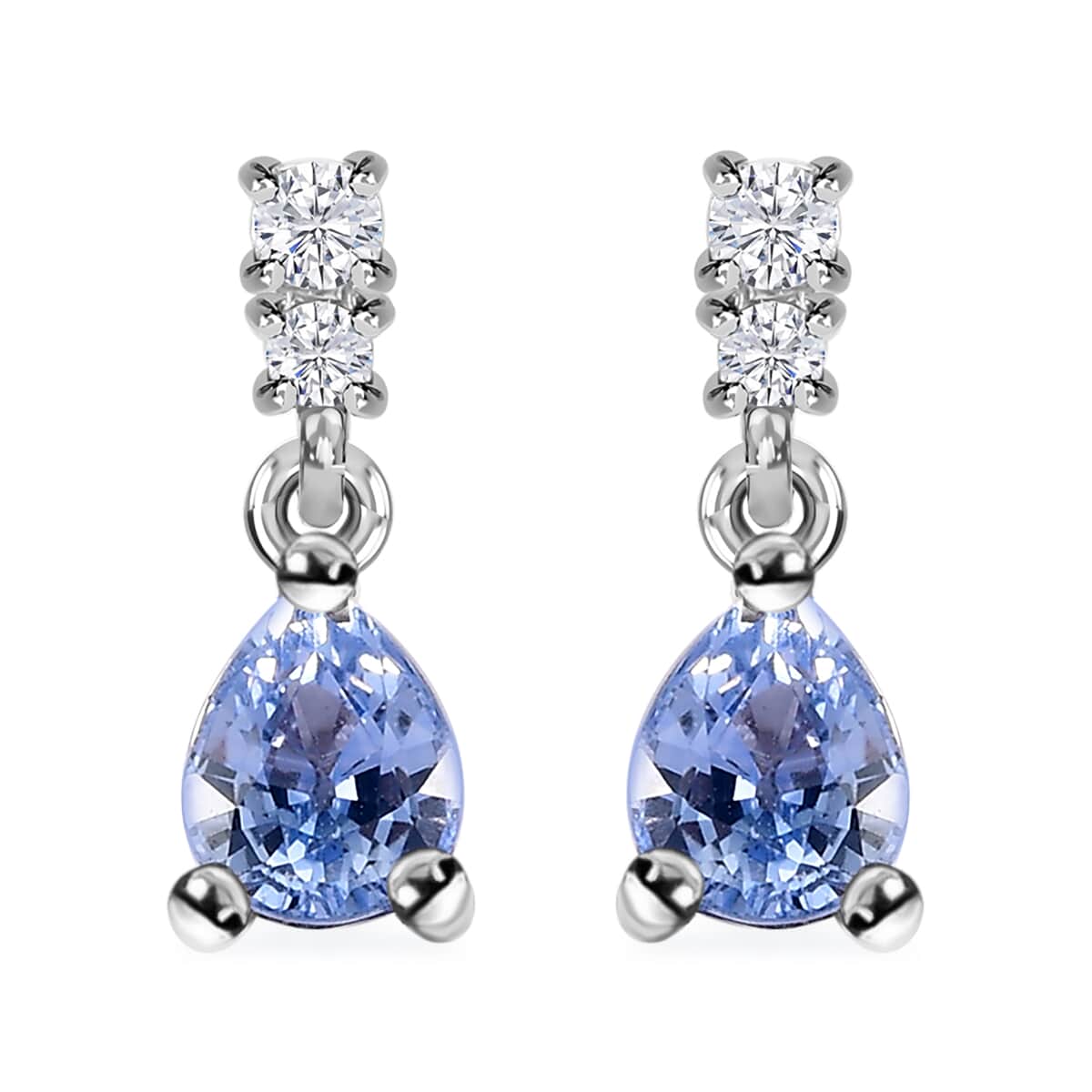 Ceylon Blue Sapphire and White Zircon 0.85 ctw Drop Earrings in Rhodium Over Sterling Silver image number 0