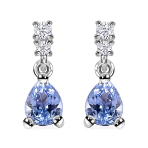 Ceylon Blue Sapphire and White Zircon 0.85 ctw Drop Earrings in Rhodium Over Sterling Silver