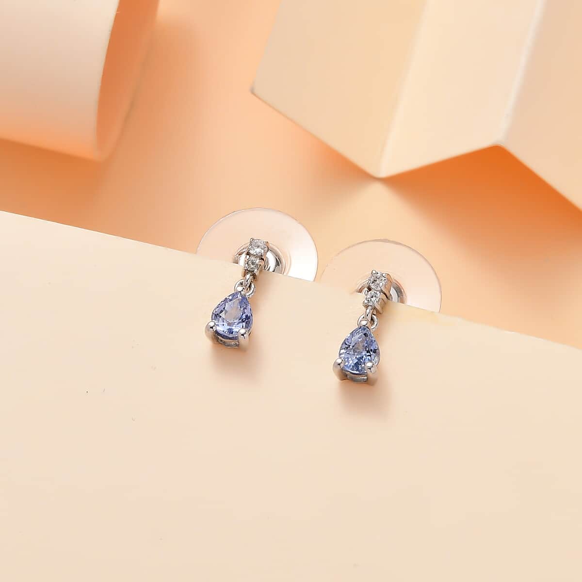 Ceylon Blue Sapphire and White Zircon 0.85 ctw Drop Earrings in Rhodium Over Sterling Silver image number 1