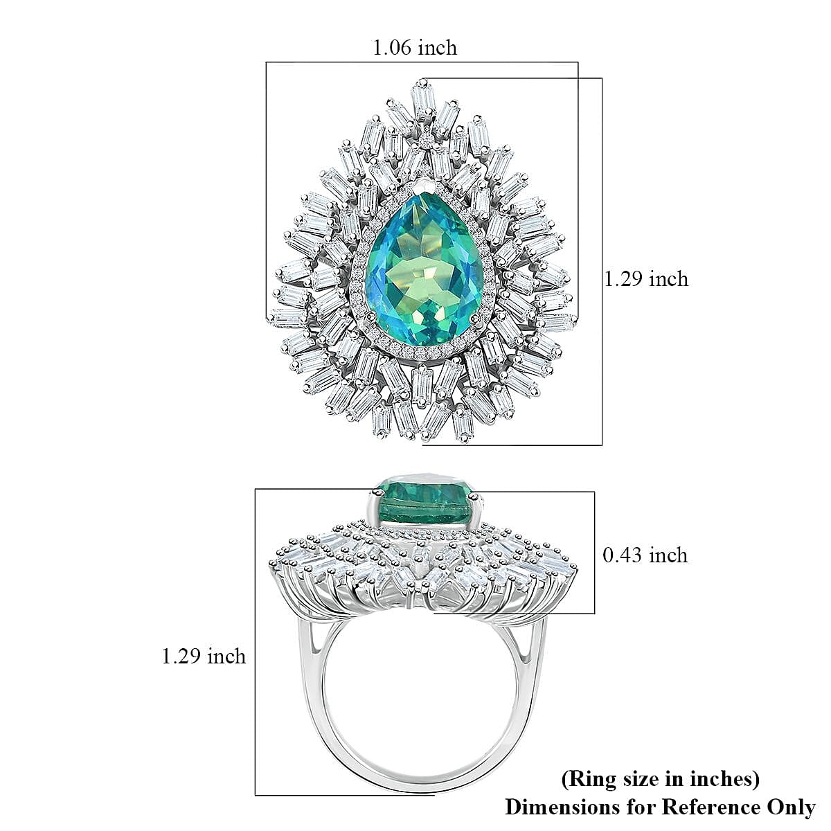 D'Joy Peacock Quartz (Triplet) and Moissanite 8.25 ctw White Peacock Feather Ring in Rhodium Over Sterling Silver (Size 10.0)