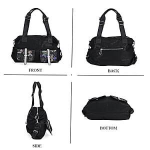 Black Butterfly Faux Leather Crossbody Bag with Handle Drop and Detachable Shoulder Strap