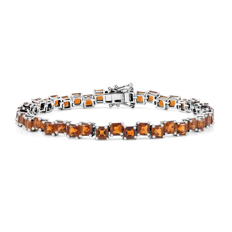 D'Joy Brazilian Cherry Citrine 11.15 ctw Art Deco Bracelet in Rhodium Over Sterling Silver (7.25 In)