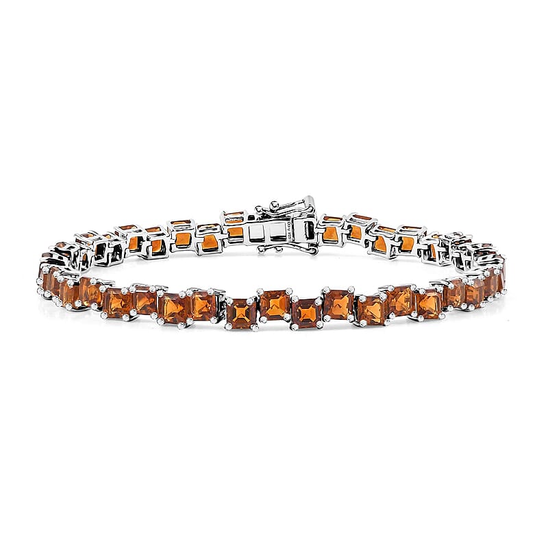 D'Joy Brazilian Cherry Citrine 11.15 ctw Art Deco Bracelet in Rhodium Over Sterling Silver (7.25 In)