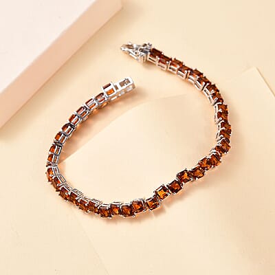 D'Joy Brazilian Cherry Citrine 11.15 ctw Art Deco Bracelet in Rhodium Over Sterling Silver (7.25 In)
