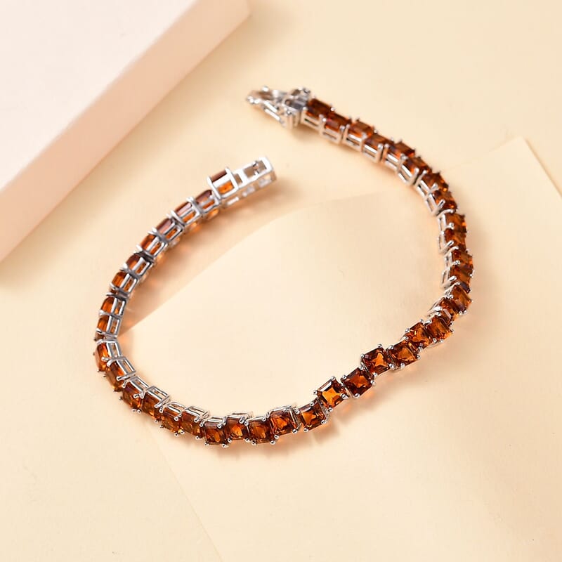 D'Joy Brazilian Cherry Citrine 11.15 ctw Art Deco Bracelet in Rhodium Over Sterling Silver (7.25 In)