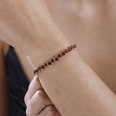 D'Joy Brazilian Cherry Citrine 11.15 ctw Art Deco Bracelet in Rhodium Over Sterling Silver (7.25 In)