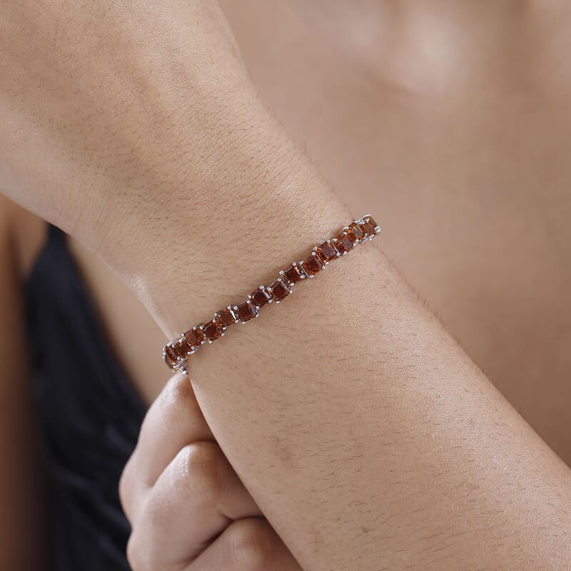 D'Joy Brazilian Cherry Citrine 11.15 ctw Art Deco Bracelet in Rhodium Over Sterling Silver (7.25 In)