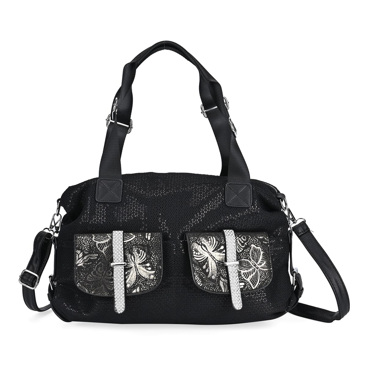 Black Butterfly Faux Leather Crossbody Bag with Handle Drop and Detachable Shoulder Strap image number 0