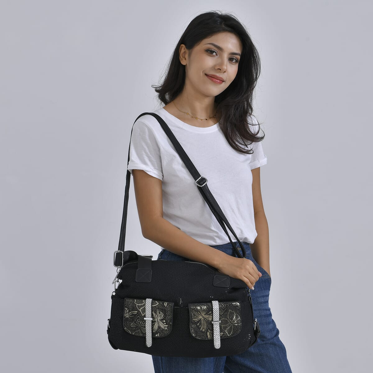 Black Butterfly Faux Leather Crossbody Bag with Handle Drop and Detachable Shoulder Strap image number 1